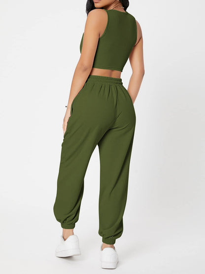 Wide Strap Top and Drawstring Joggers Set