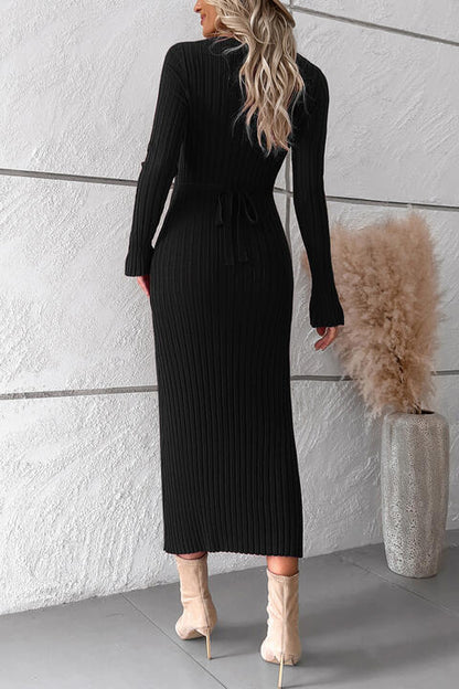 V-Neck Long Sleeve Ribbed Sweater Dress (Slay Dress)