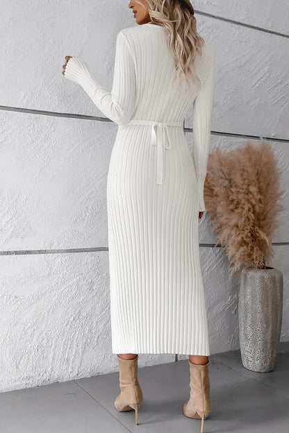 V-Neck Long Sleeve Ribbed Sweater Dress (Slay Dress)