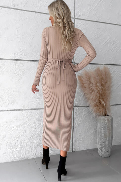 V-Neck Long Sleeve Ribbed Sweater Dress (Slay Dress)