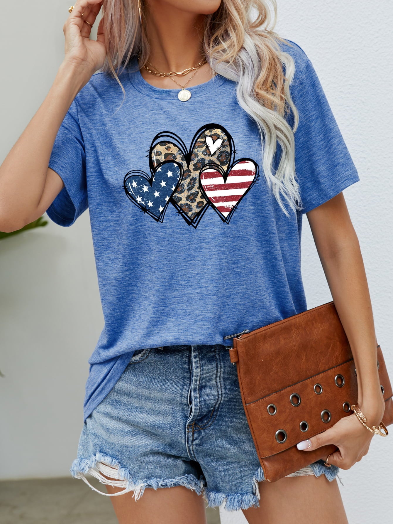 US Flag Leopard Heart Graphic Tee