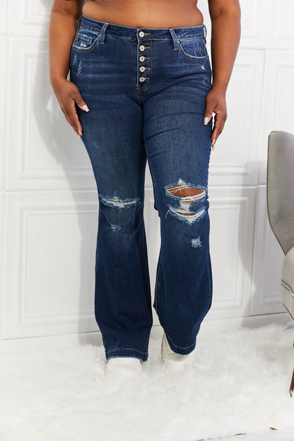 Kancan Full Size Reese Midrise Button Fly Flare Jeans