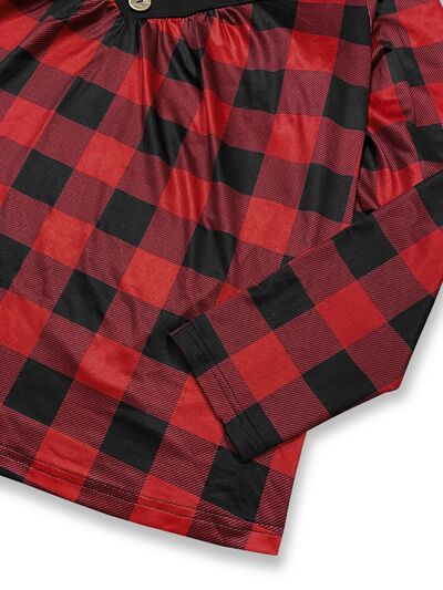 Plus Size Plaid Notched Buttoned Long Sleeve T-Shirt