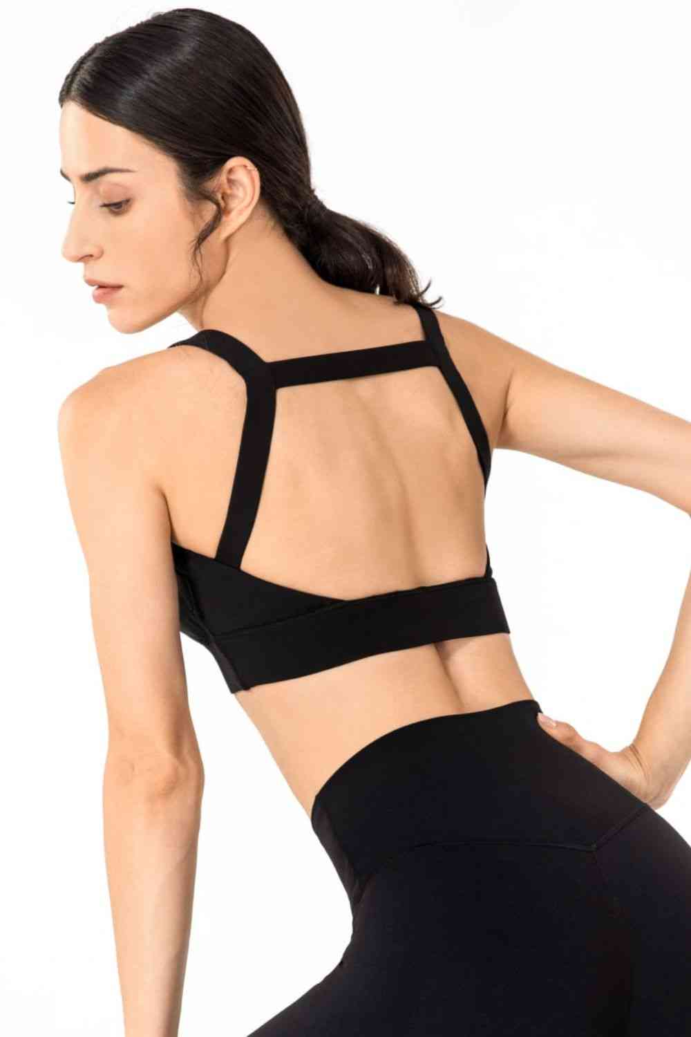 Open Back Pleated Detail Sports Bra